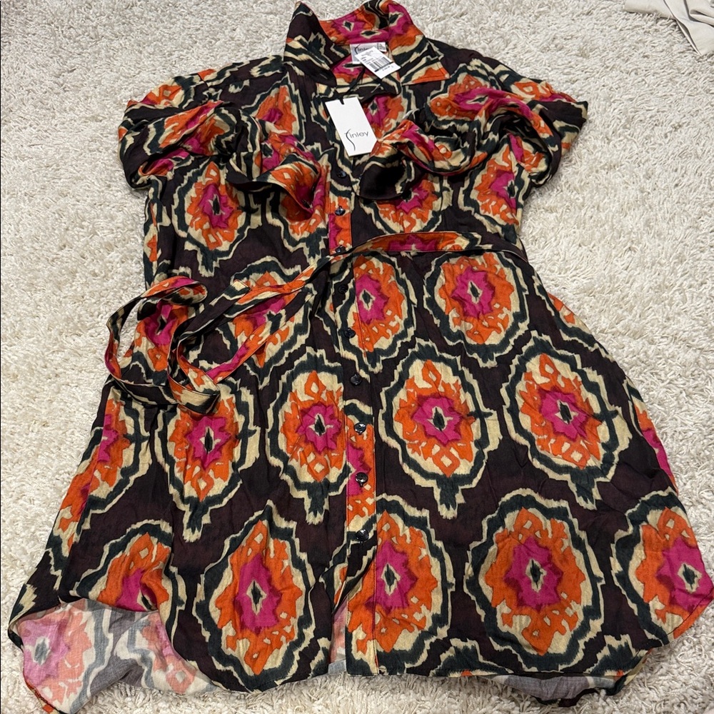 NWT Finley Vibrant Pink and Orange shirtdress size large